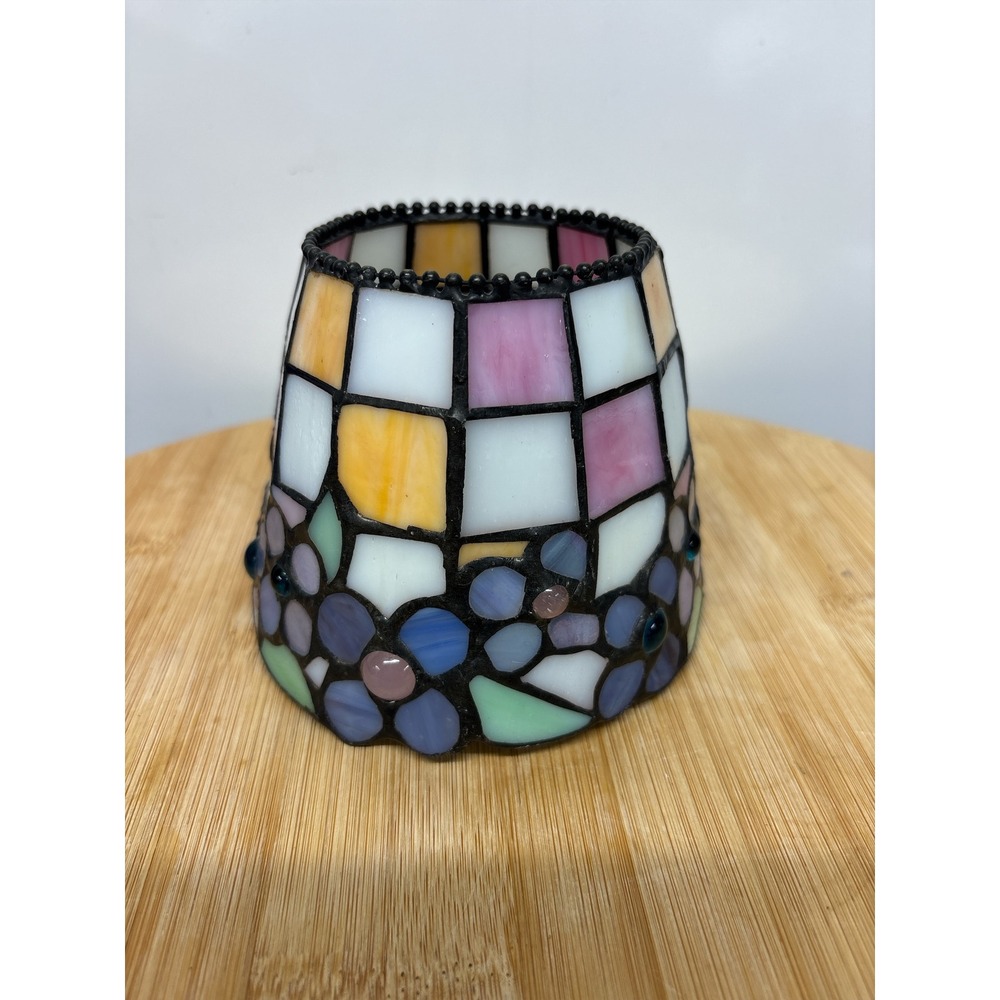 PartyLite Stained Glass Hydrangea Tiffany Style Tea Light Candle Lamp Shade - Picture 3 of 10